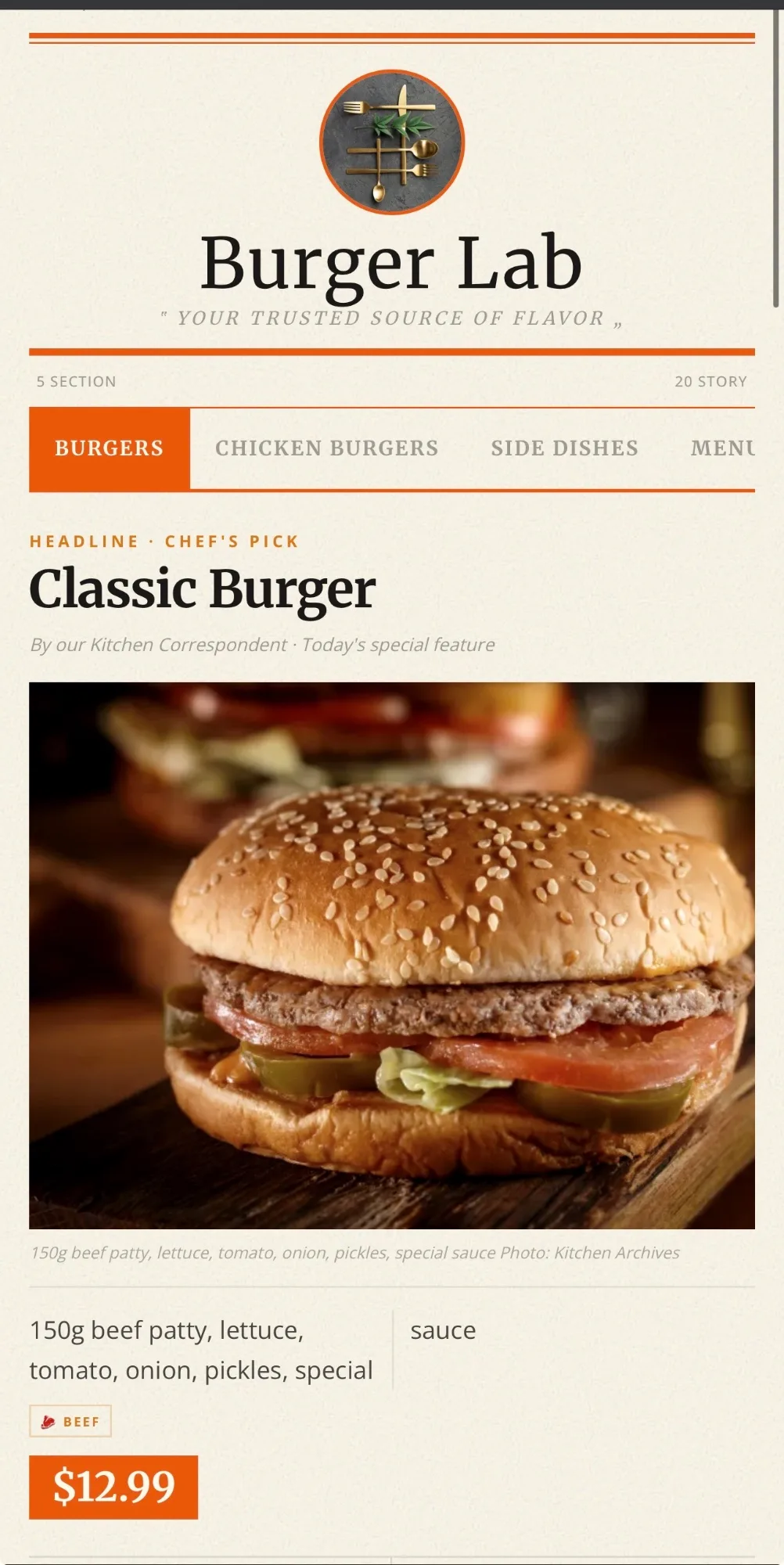 QR menu — Burger Lab digital menu