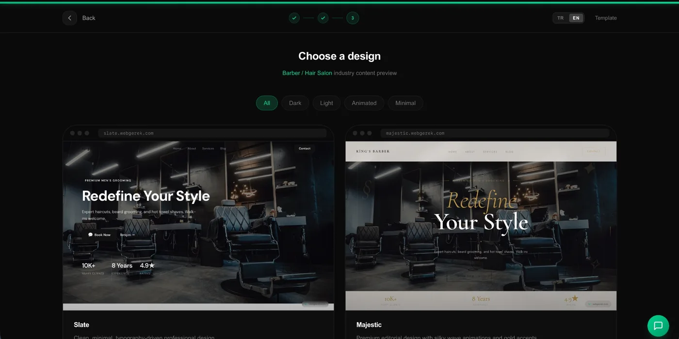 Sektör seçim ekranı