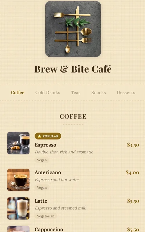 QR Menü Kraft QR menu design
