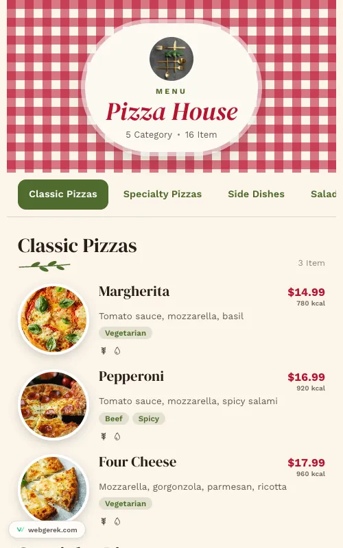 QR Menü Trattoria QR menü tasarımı